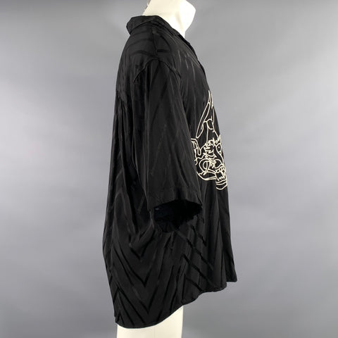 HEART & DAGGER Size M Black White Embroidery Viscose Short Sleeve Shirt