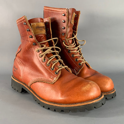 THOROGOOD Size 11 Brown Contrast Stitch Leather Lug Sole Boots