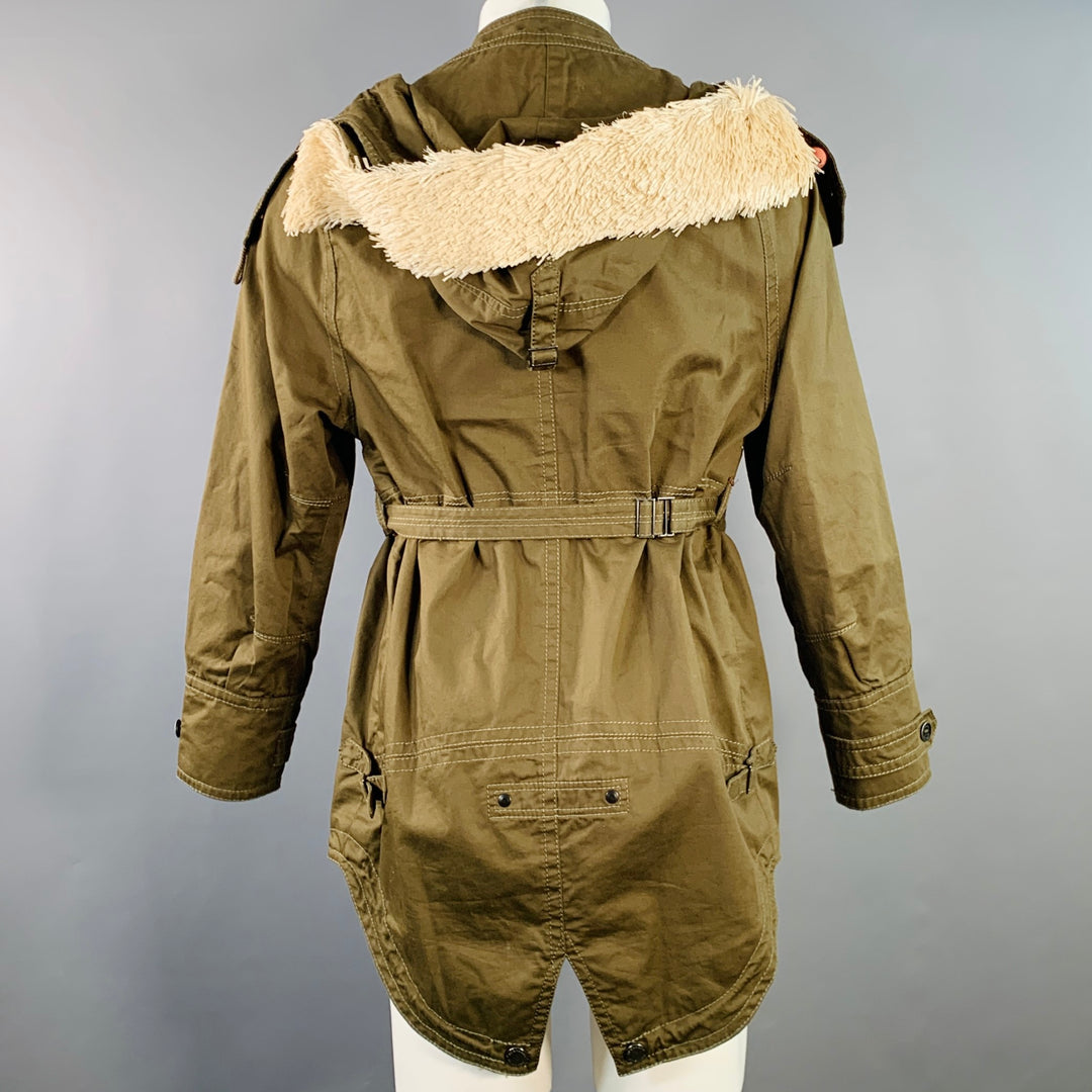 BURBERRY PRORSUM SS12 Size 36 Green Olive Twill Cotton Hooded Coat