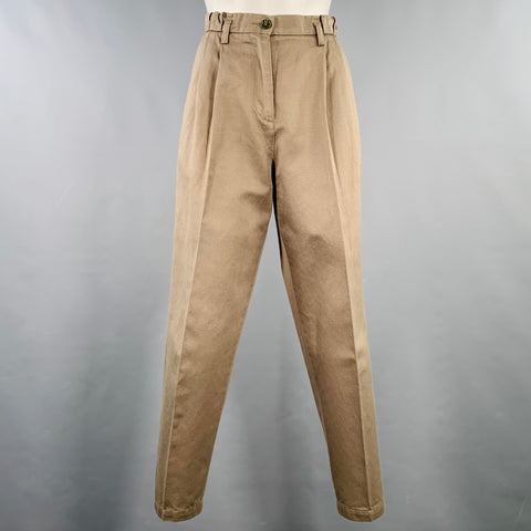 LOVE MOSCHINO Size 6 Khaki Cotton Flax Pleated Elastic Waistband Casual Pants