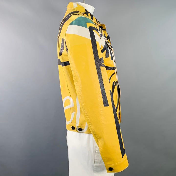 BURBERRY PRORSUM SS15 Size 42 Yellow Black Book Cover Print Leather Jacket