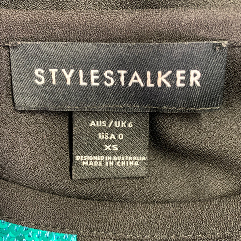 STYLESTALKER Size XS Black Blue Green Polyester Color Block T-Shirt