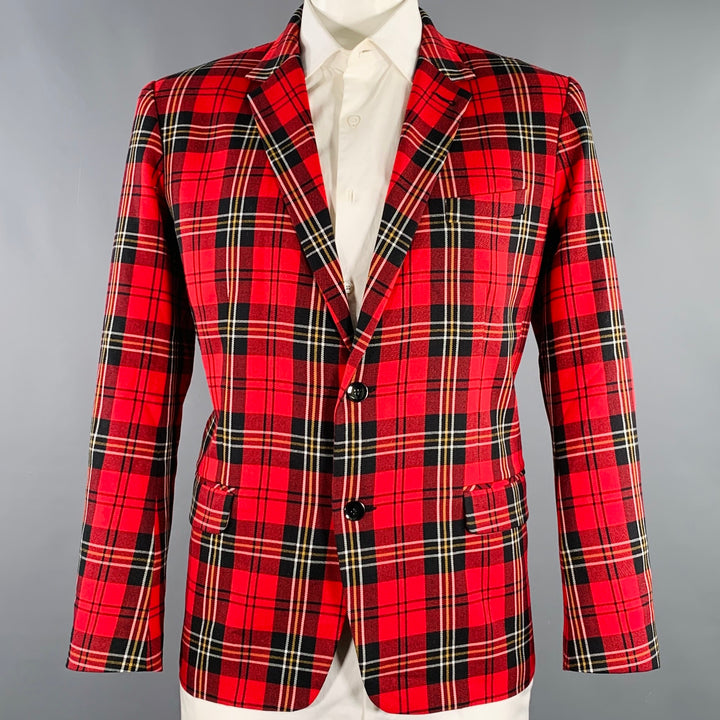 MR TURK Size 44 Red Black White Plaid Wool Notch Lapel Sport Coat