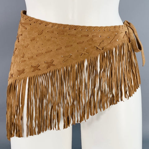 J RAANI Size M Scarf Camel Fringe Suede Tie Belt