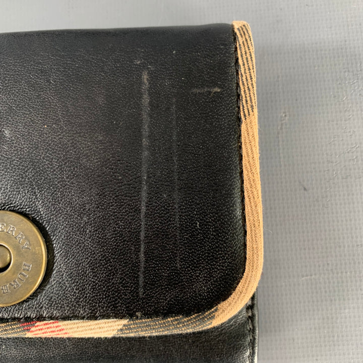 BURBERRY Black Faux Leather Check Trim Wallet