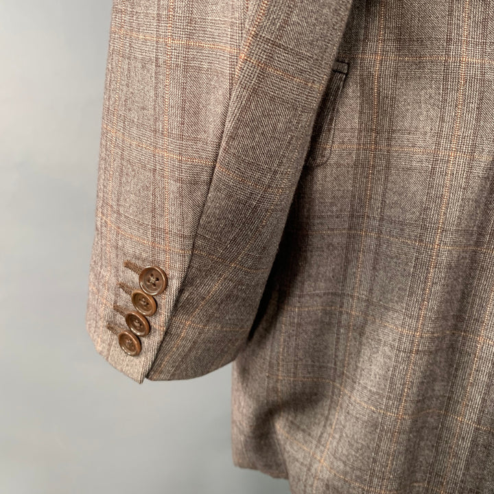 CANALI Size 42 Regular Brown Tan Plaid Wool Notch Lapel Sport Coat