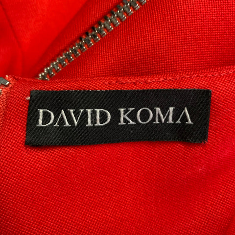 DAVID KOMA Size 8 Red Silver Wool Sleeveless Zippers Gown Evening Dress