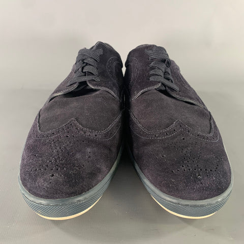 LOUIS VUITTON Size 10 Navy Wingtip Suede Vulcanized sole Lace Up Shoes