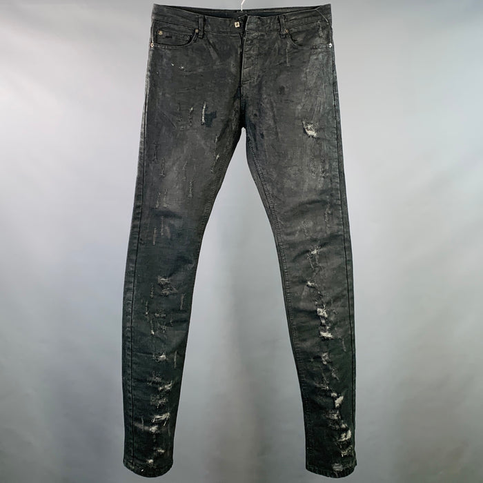 DIOR HOMME Jean en coton noir vieilli, taille 32, braguette boutonnée