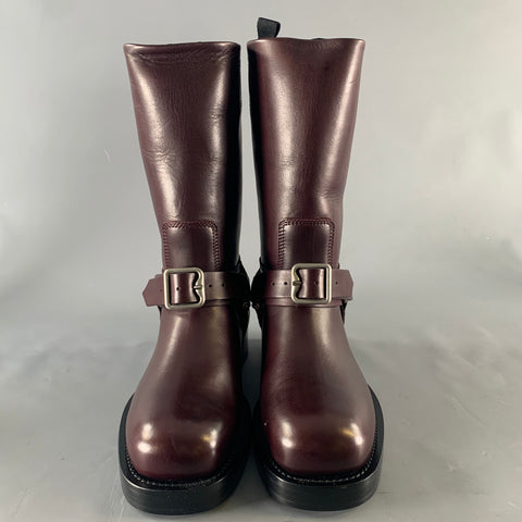 BURBERRY Size 7.5 Burgundy Leather Pull On Boots