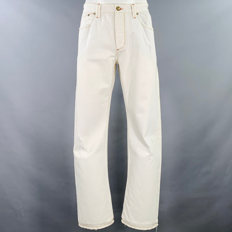 Jeans droits en coton ROBERT GRAHAM Taille 36, blancs, surpiqûres contrastées, effet vieilli