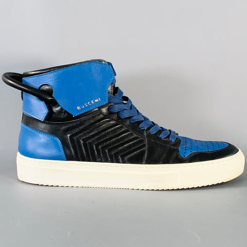 BUSCEMI Size 11 Black Blue Color Block Leather High Top Sneakers