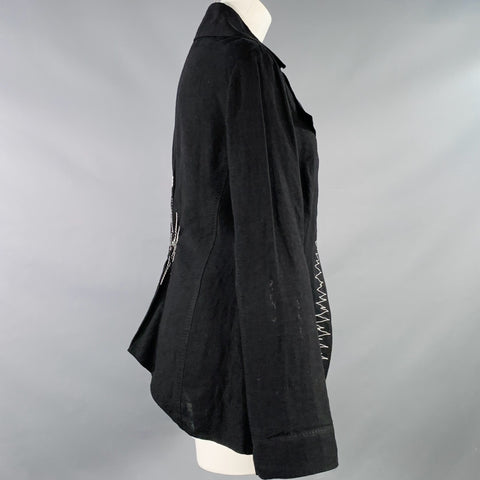 ANETT ROSTEL Size 4 Black White Linen Embroidered Jacket Blazer