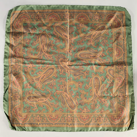 Pochette de costume vintage vert et marron motif cachemire