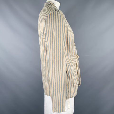 KAPITAL Size XL Beige Blue Stripe Linen Cotton Tie Jacket