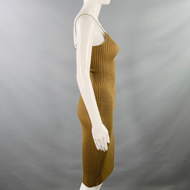 PRADA Size S Brown Cotton Rib Knit Spaghetti Straps Knee Length Dress
