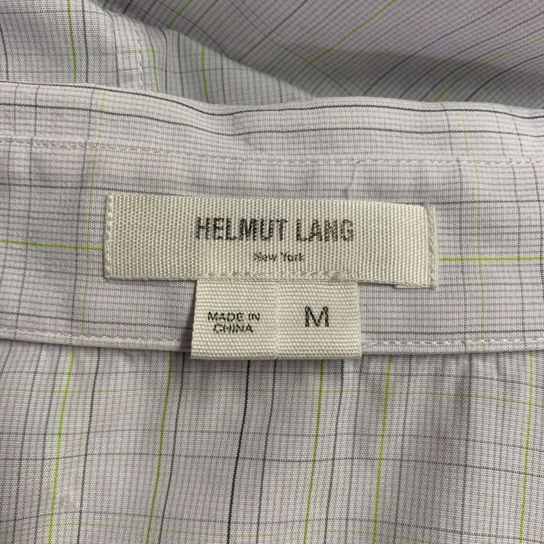 HELMUT LANG Size M White Green Plaid Cotton Pointed Collar Long Sleeve Shirt