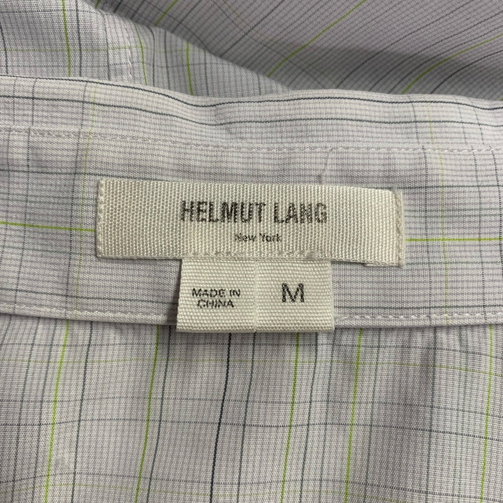HELMUT LANG Size M White Green Plaid Cotton Pointed Collar Long Sleeve Shirt