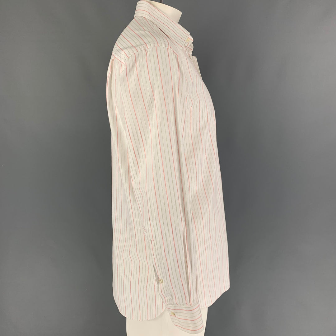 ERMENEGILDO ZEGNA Size L White Orange Stripe Cotton Long Sleeve Shirt