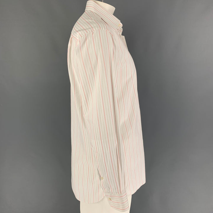 ERMENEGILDO ZEGNA Size L White Orange Stripe Cotton Long Sleeve Shirt