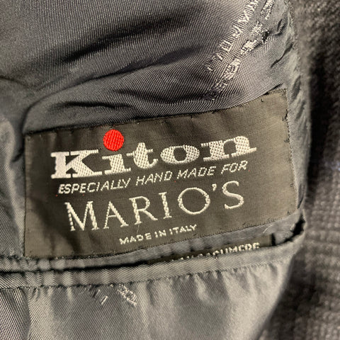 KITON Size 40 Grey Blue Window Pane Cashmere Notch Lapel Sport Coat