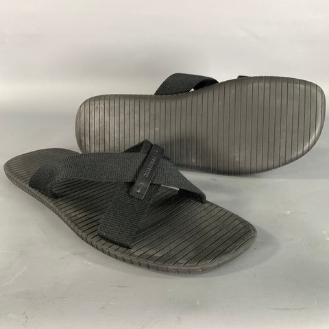 DIOR HOMME Size 10 Black Mixed Fabrics Rubber Canvas Straps Sandals
