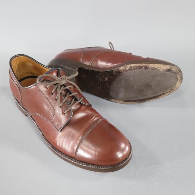 BRUNELLO CUCINELLI Size 8 Brown Leather Cap-toe Lace Up
