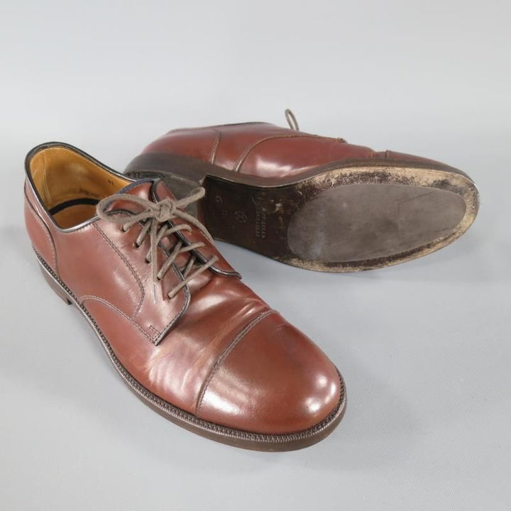 BRUNELLO CUCINELLI Size 8 Brown Leather Cap-toe Lace Up