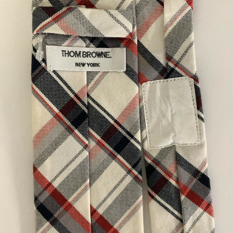 THOM BROWNE Navy White & Red Plaid Narrow  Tie
