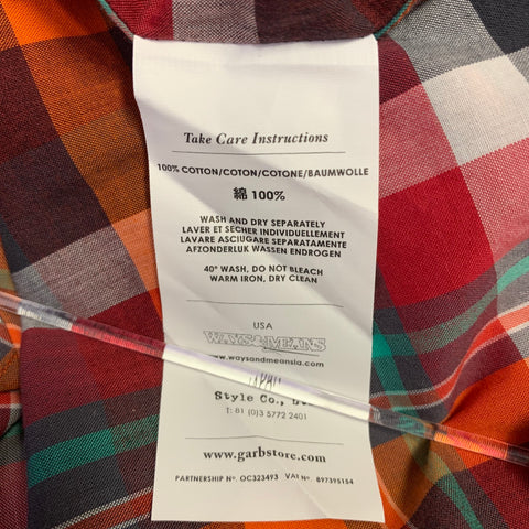GARBSTORE Size M Red Multi Color Plaid Cotton One Pocket Button Down Collar Long Sleeve Shirt