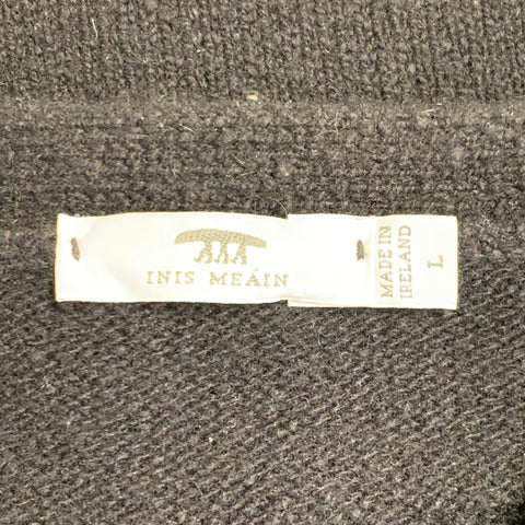 INIS MEAIN Size L Black Merino Wool Cashmere V-Neck Cardigan