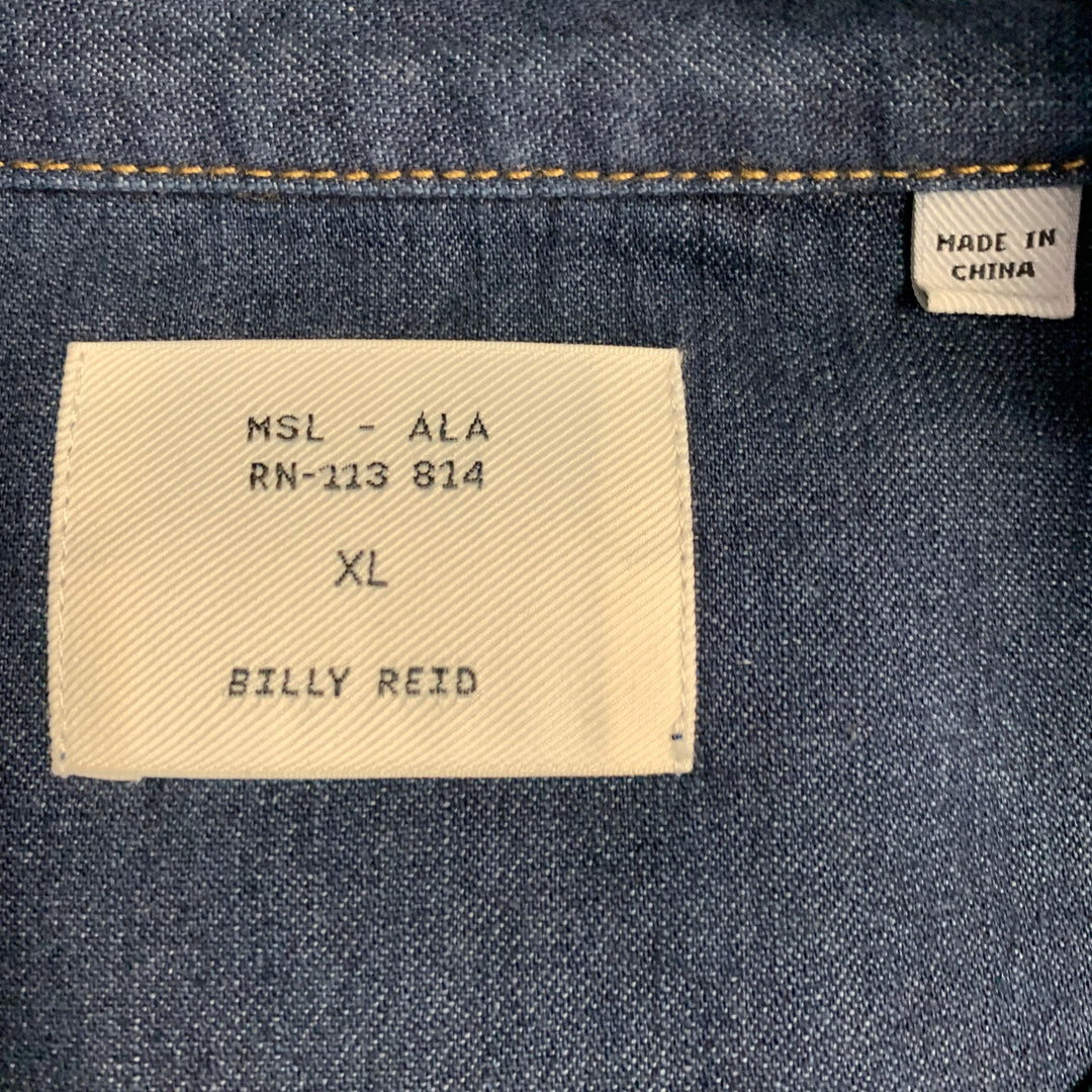 BILLY REID Size XL Shoals Blue Indigo Contrast Stitch Cotton Snaps Long Sleeve Shirt