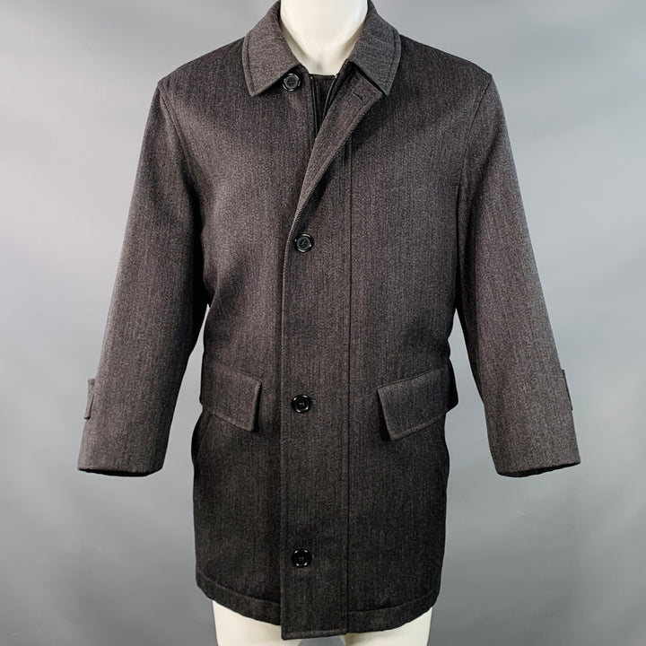 BURBERRY LONDON Size M Grey Charcoal Acetate Blend Twill Zip Buttons Coat