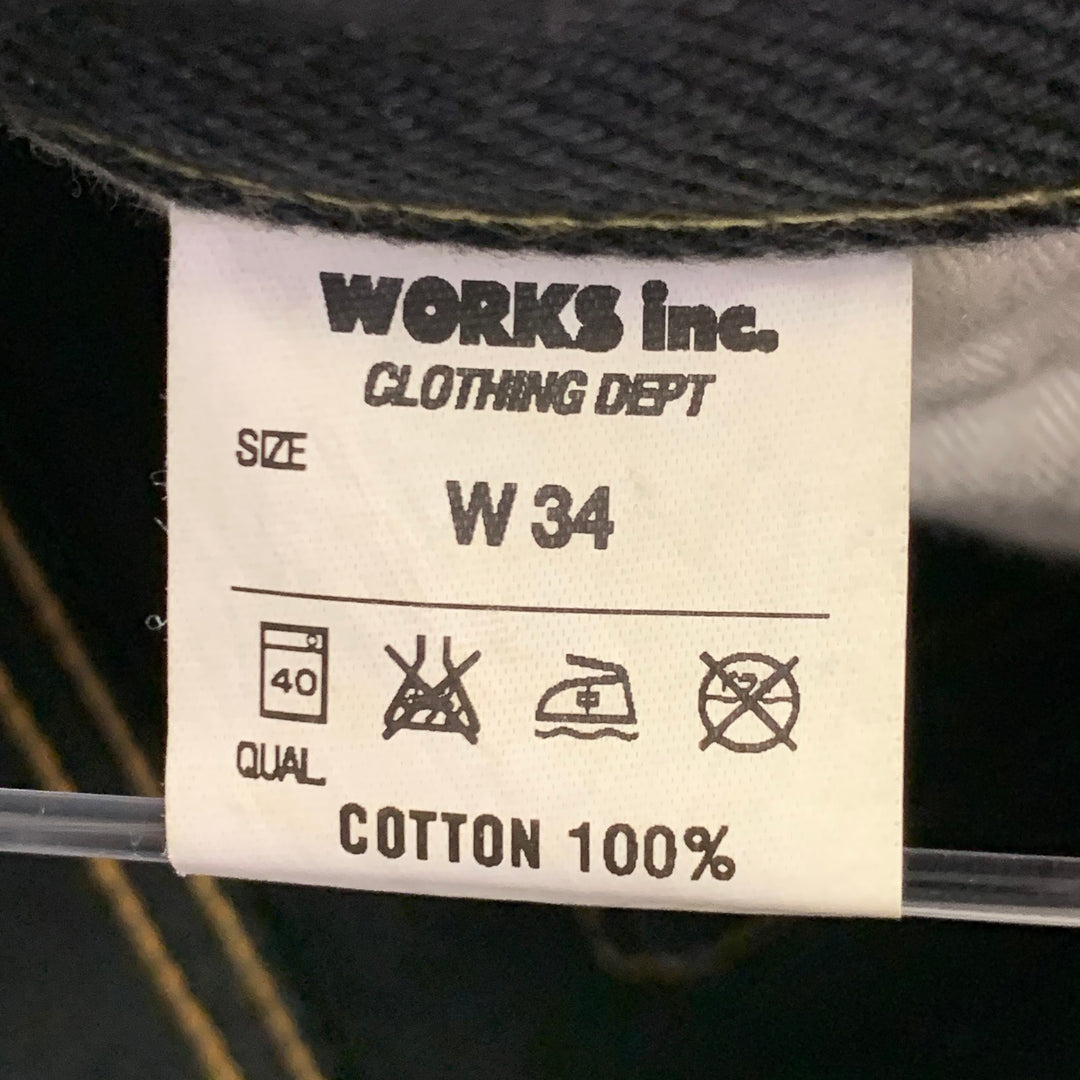 IRON HEART Size 34  Black Contrast Stitch 21oz Cotton Denim Twill Straight Jeans