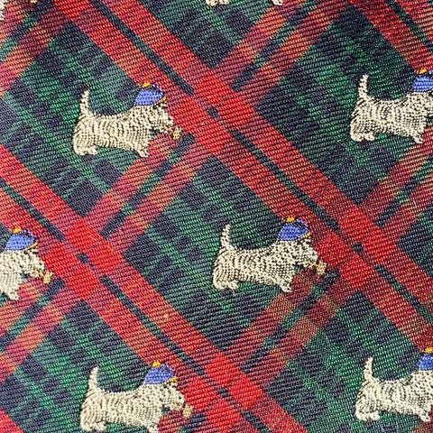 POLO by RALPH LAUREN Scottish Terrier Red Green Plaid Silk Tie