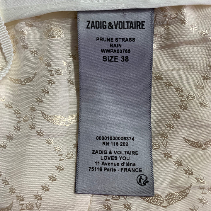ZADIG & VOLTAIRE Size M Off White Polyester Blend Rhinestone Studded Peak Lapel Pantsuit