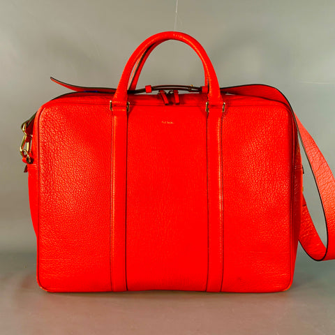 PAUL SMITH Red Textured Pebble Grain Leather Shoulder Bag