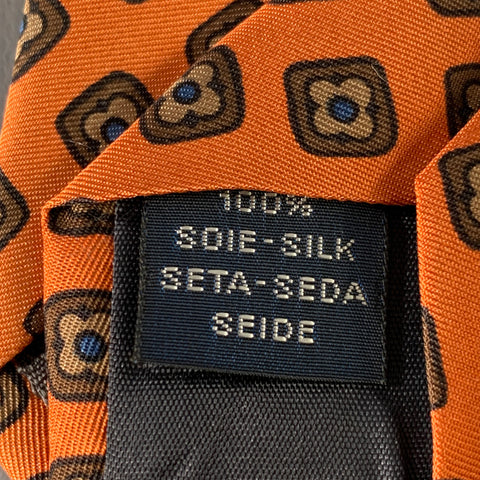 FACONNABLE Orange Brown Squares Silk Tie