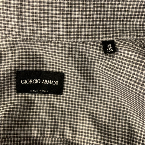 GIORGIO ARMANI Size S White Grey Gingham Cotton Lyocell Long Sleeve Shirt