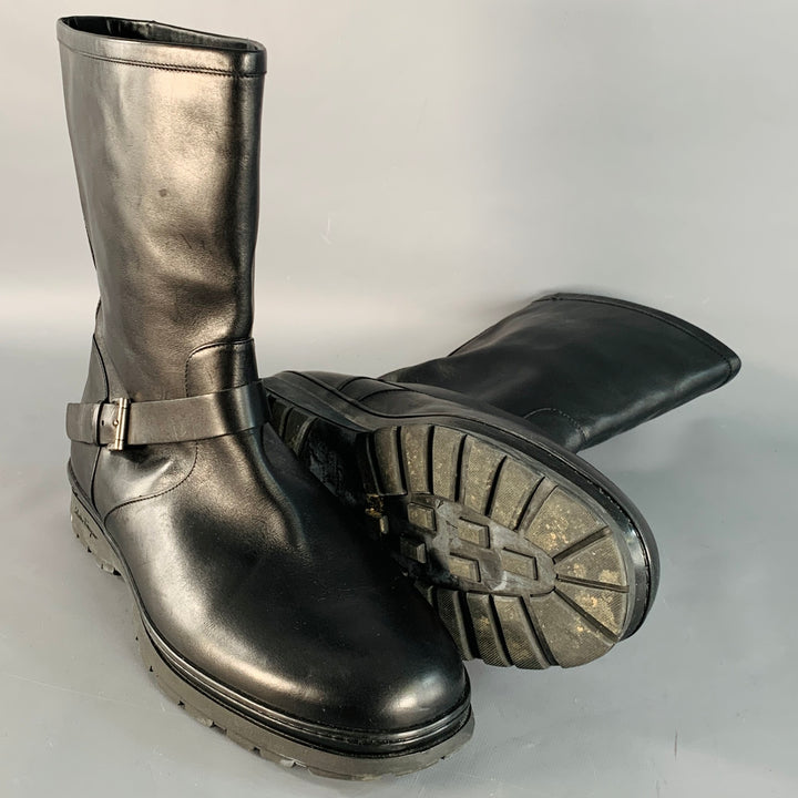 SALVATORE FERRAGAMO Size 12 Black Leather Rubber Sole Engineer Boots
