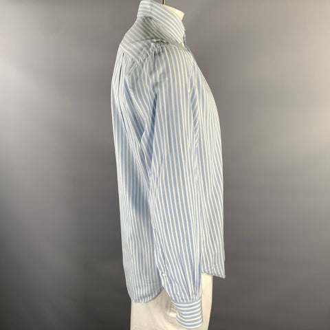 LORO PIANA Size XL Blue White Stripe Cotton Button Down Long Sleeve Shirt