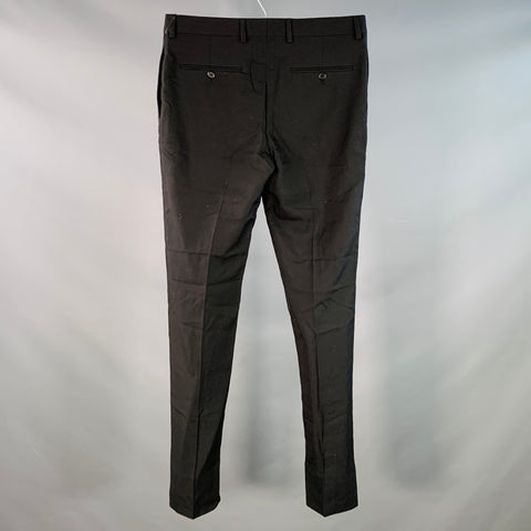 SAINT LAURENT Size 30 Black Wool Twill Flat Front Tapered Casual Pants