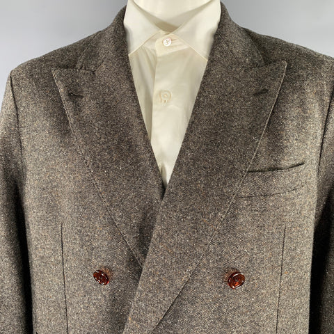 Manteau croisé ACNE en mélange de laine marron et blanc chiné, taille XL