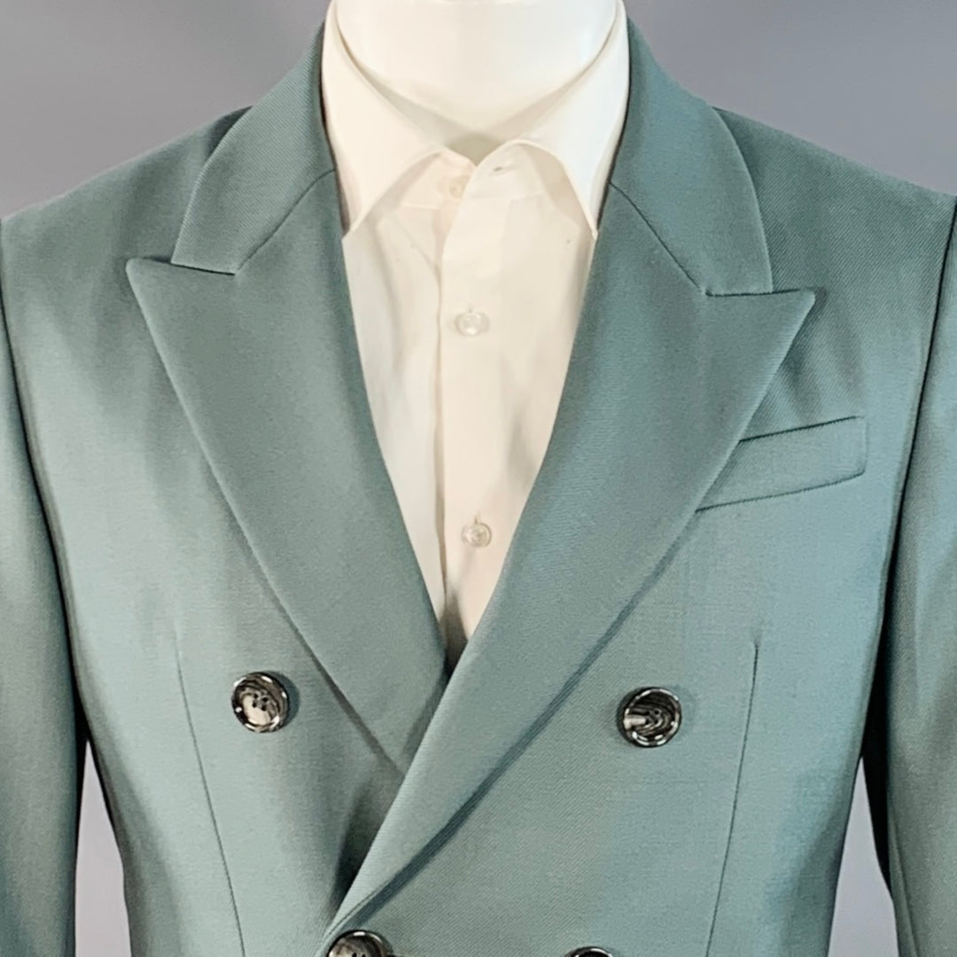 AMI by ALEXANDRE MATTIUSSI Size 36 Teal Wool Twill Double Breasted Sport Coat