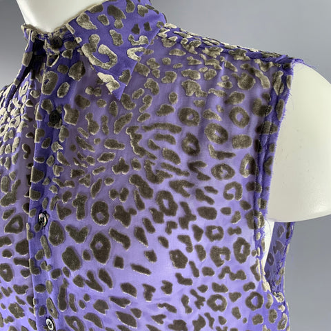 DRIES VAN NOTEN Size XS Purple Grey Leopard  Print Cutoff Sleeve Shirt