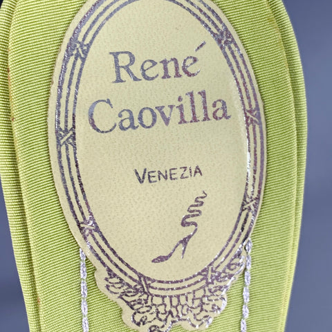 RENE CAOVILLA Size 6.5 Green Chartreuse Silk Rhinestones Strappy Sandals