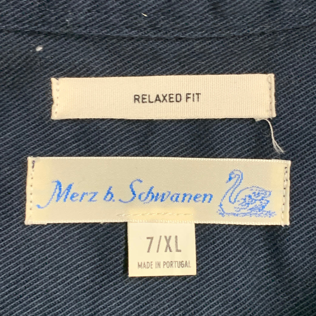 MERZ B. SCHWANEN Size XL Navy Twill Cotton One Pocket Long Sleeve Shirt
