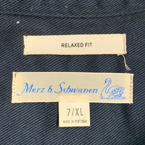 MERZ B. SCHWANEN Size XL Navy Twill Cotton One Pocket Long Sleeve Shirt