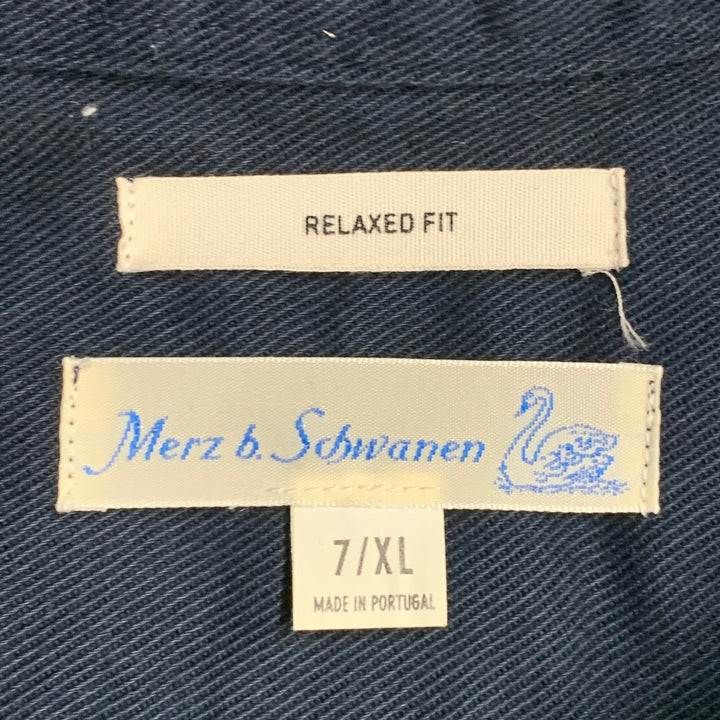 MERZ B. SCHWANEN Size XL Navy Twill Cotton One Pocket Long Sleeve Shirt