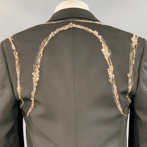 ALEXANDER MCQUEEN Size 38 Black Rhinestone Wool Peak Lapel Sport Coat